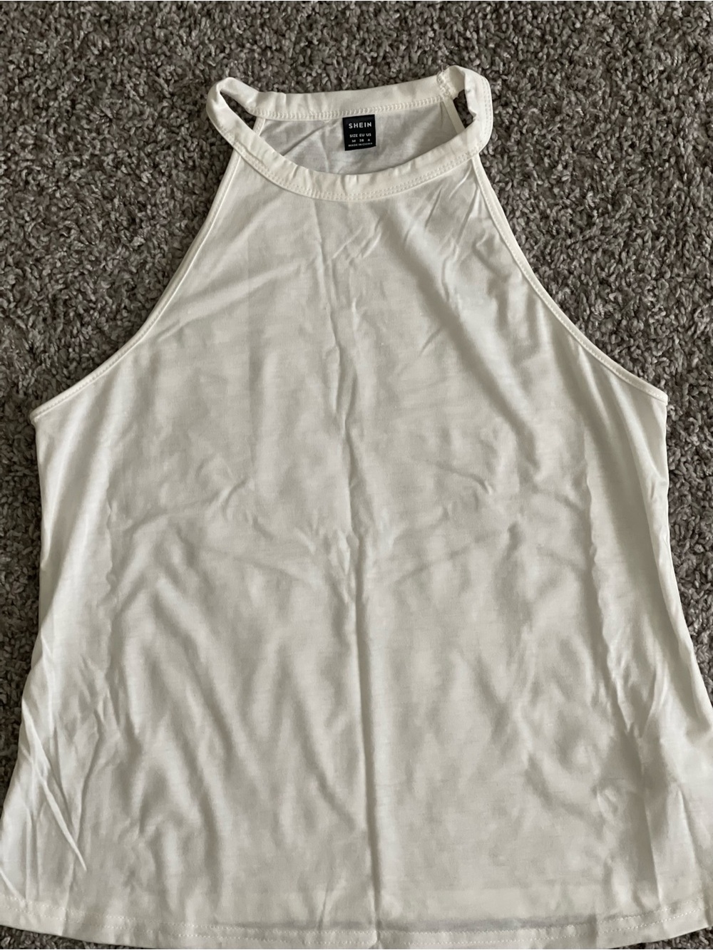 SHEIN Cream High-Neck Ribbed Tank Top